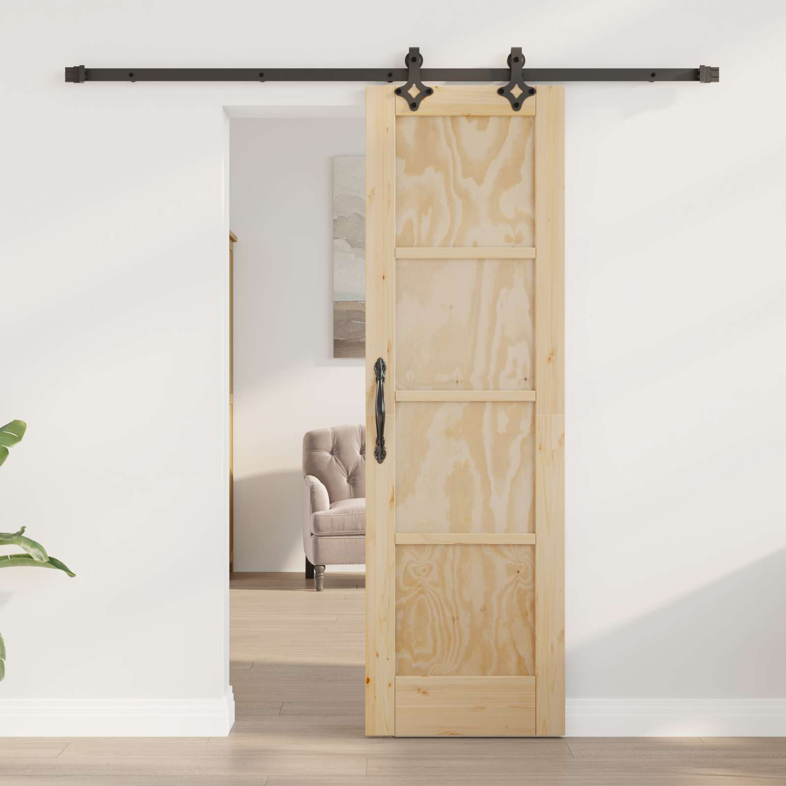 Porta scorrevole Naturale e Nero 61 x 198,5 cm | homemem39