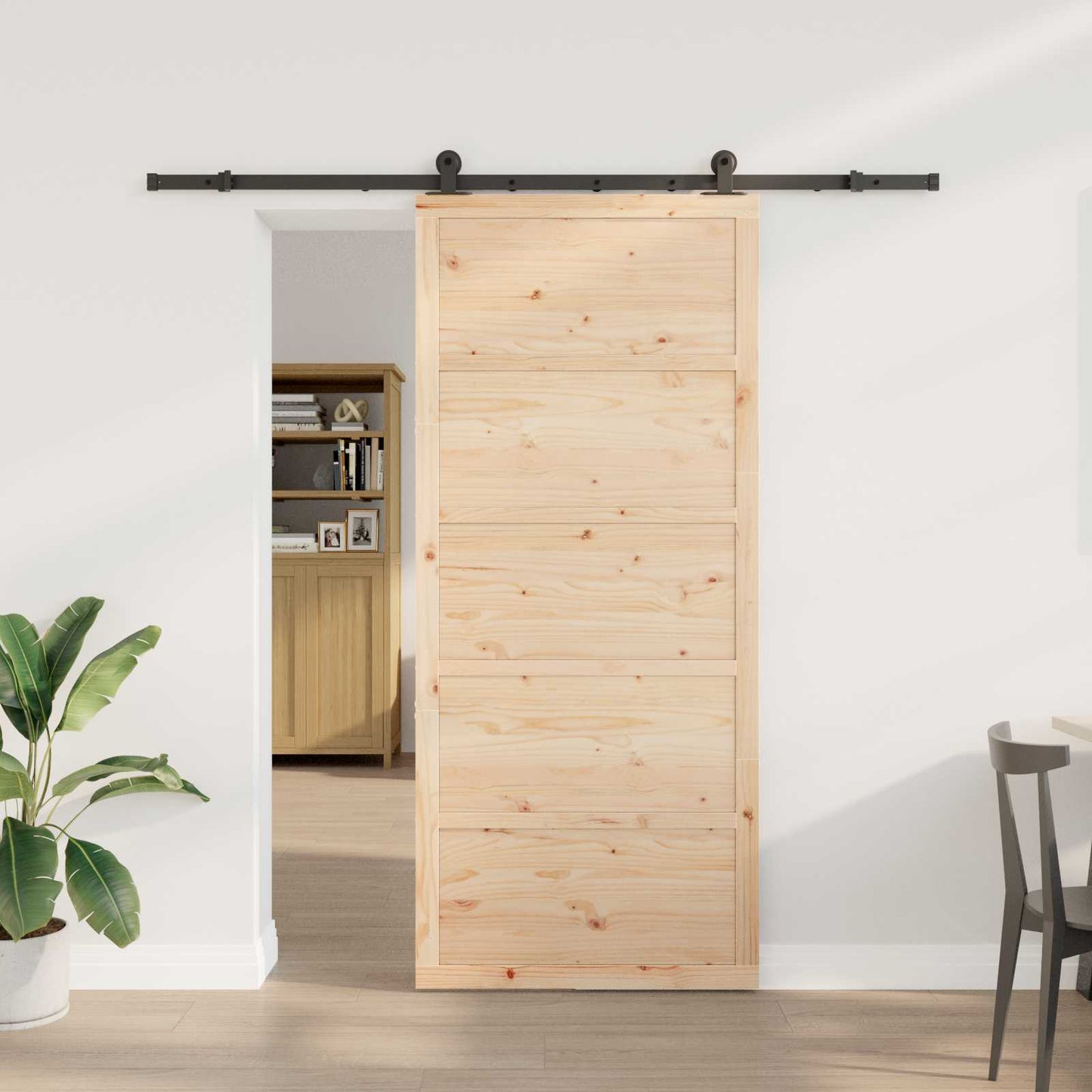 Porta scorrevole Naturale 80 x 208 cm Legno Massello di Pino
