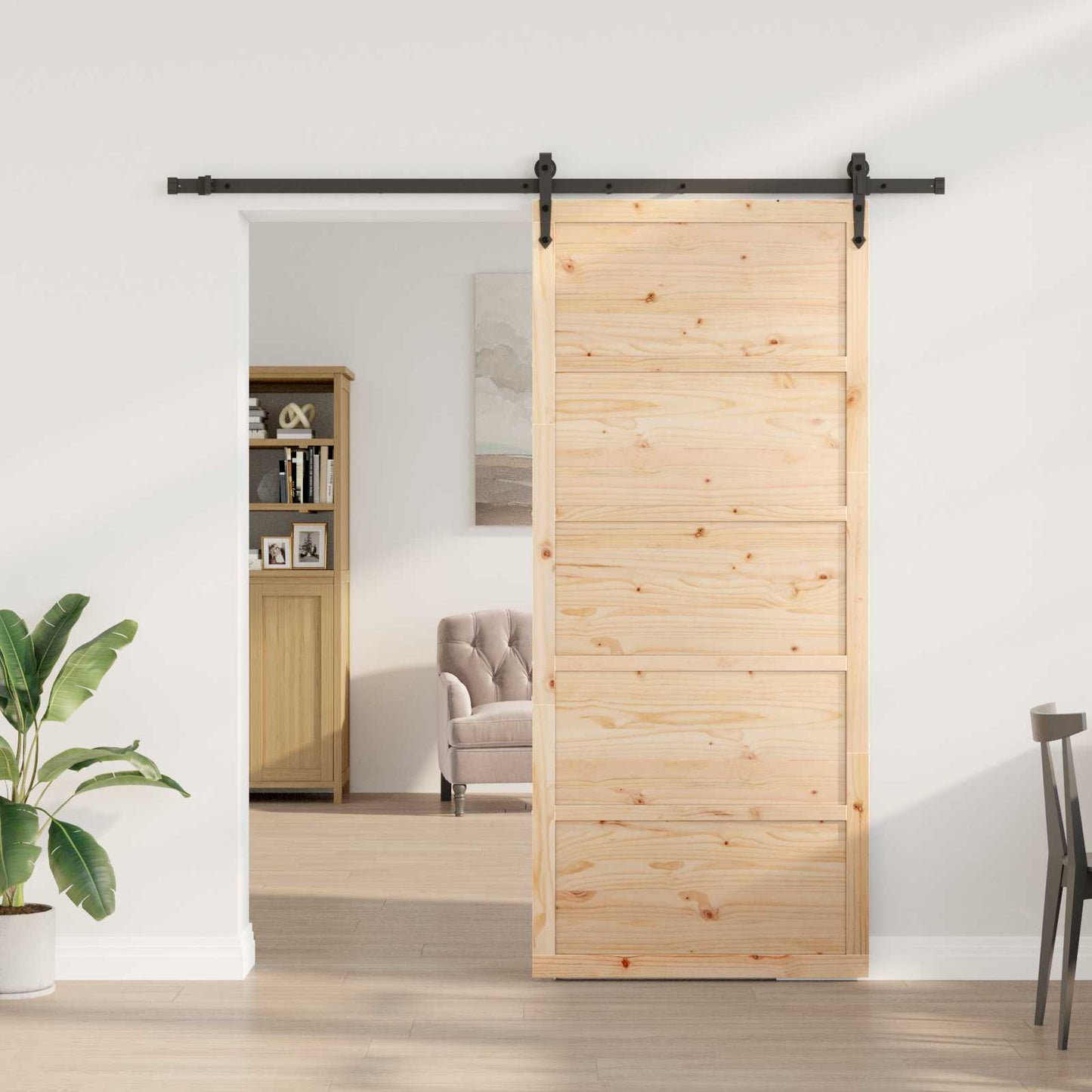 Porta scorrevole Naturale 100 x 208 cm Legno Massello di Pino | homemem39