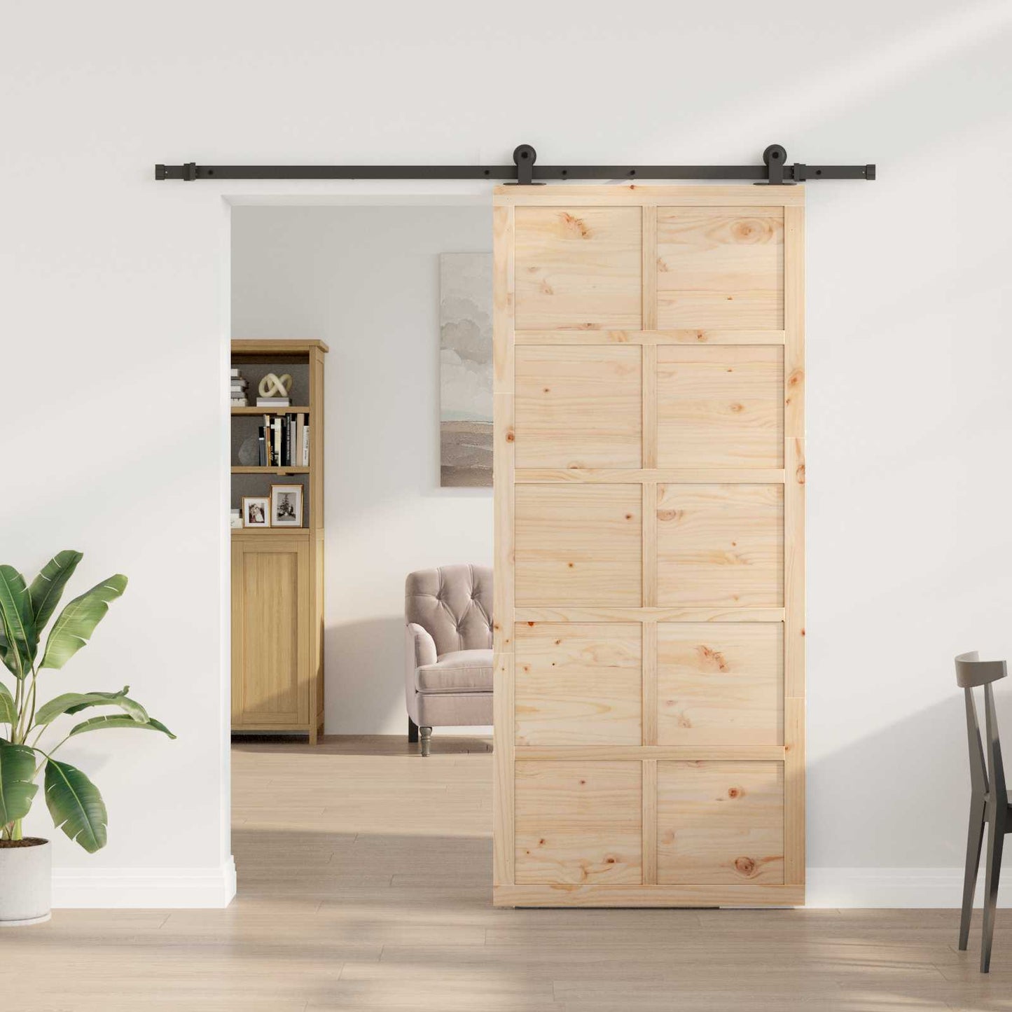 Porta scorrevole Naturale 90 x 208 cm Legno Massello di Pino | homemem39
