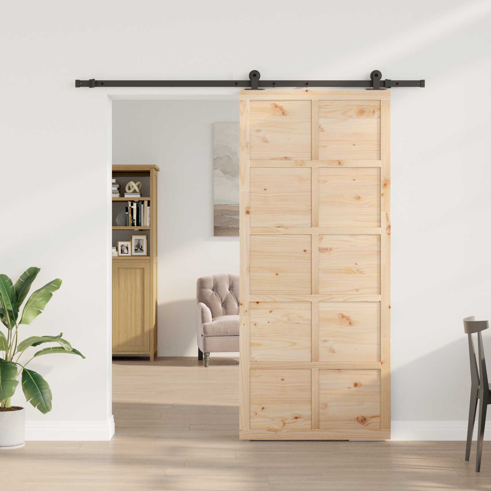Porta scorrevole Naturale 80 x 208 cm Legno Massello di Pino | homemem39