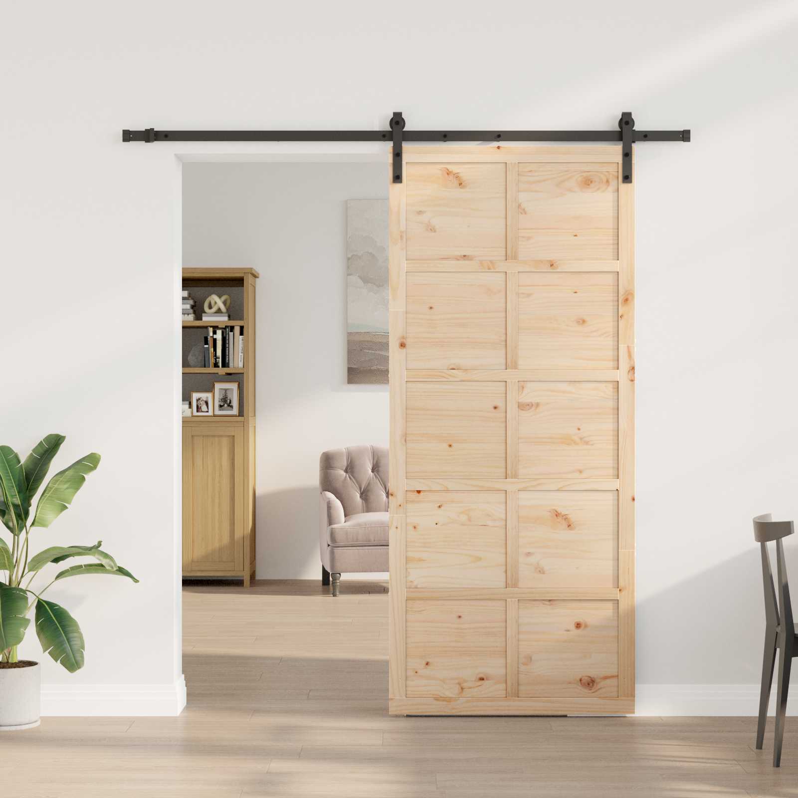 Porta scorrevole Naturale 90 x 208 cm Legno Massello di Pino | homemem39