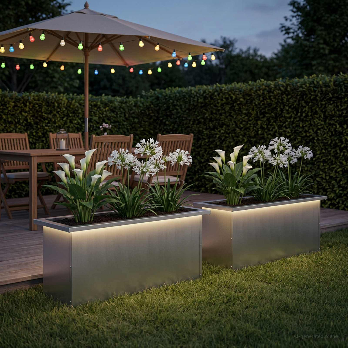 Fioriera da giardino con LED 2 pz Argento 30 x 80 x 30 cm