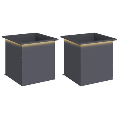 Fioriera da giardino con LED 2 pz Antracite 50 x 50 x 48 cm | homemem39