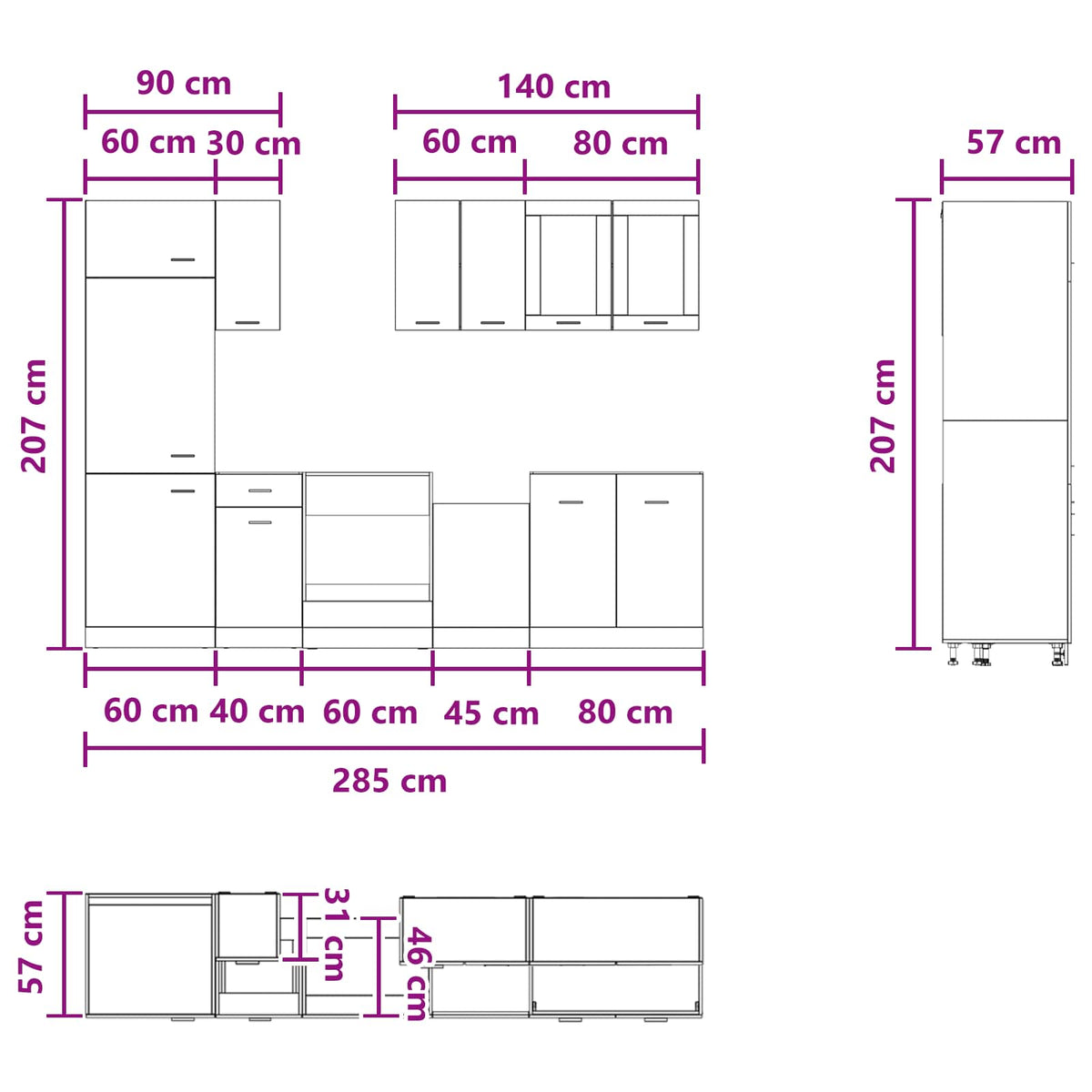Unità Cucina Lyon 8 pz Rovere Artigianale Legno ingegnerizzato | homemem39