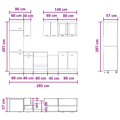 Unità Cucina Lyon 8 pz Rovere Artigianale Legno ingegnerizzato | homemem39