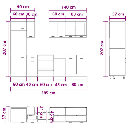Unità Cucina Lyon 8 pz Rovere Artigianale Legno ingegnerizzato | homemem39