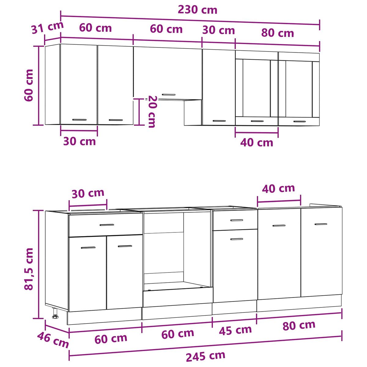 Unità Cucina Lyon 8 pz Legno ingegnerizzato | homemem39