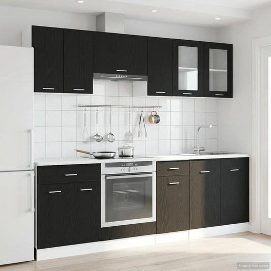 Unità Cucina Lyon 8 pz Rovere Nero Legno ingegnerizzato