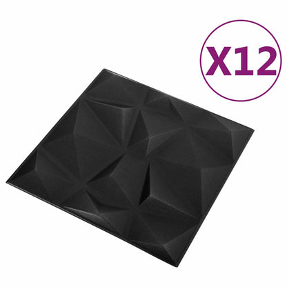 Pannelli da parete 12 pcs Nero Diamante 50 x 50 cm Schiuma XPS | homemem39