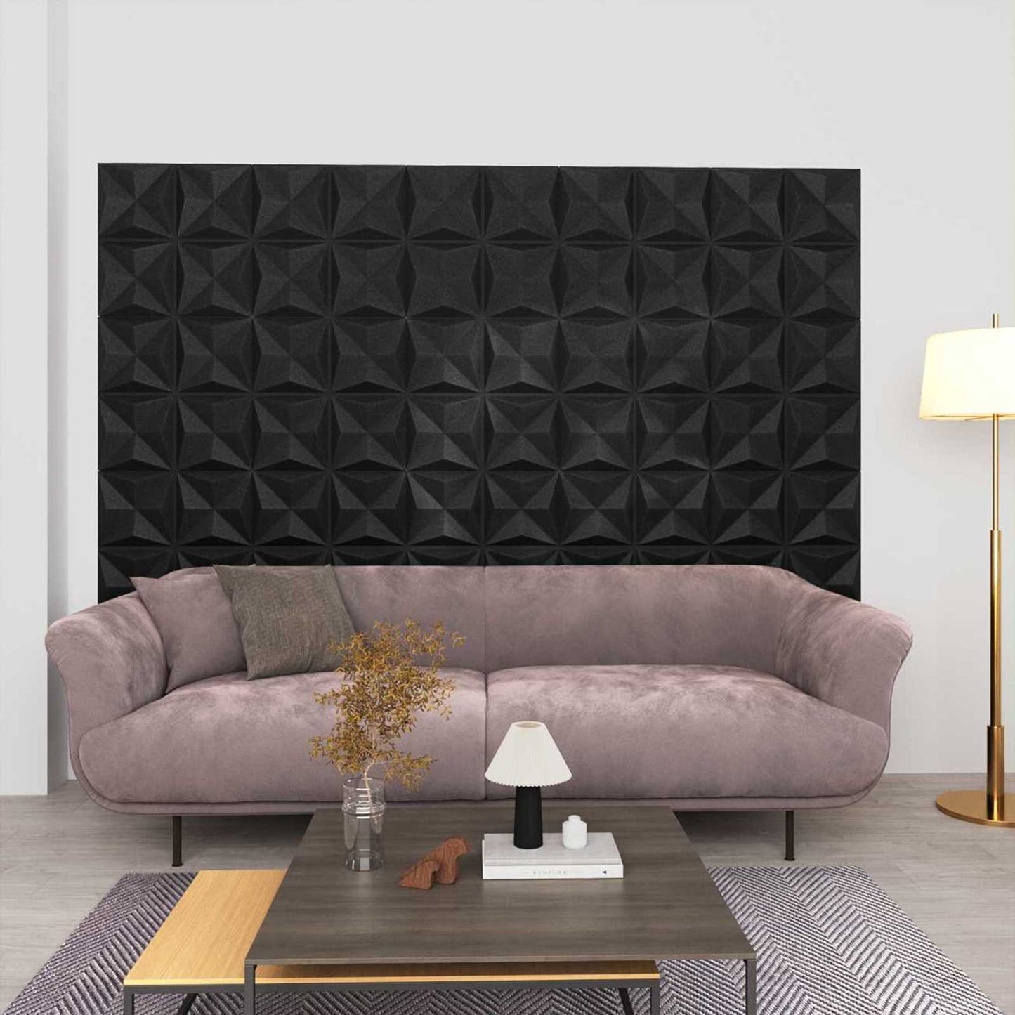 Pannelli da parete 48 pcs Origami Nero 50 x 50 cm Schiuma XPS | homemem39