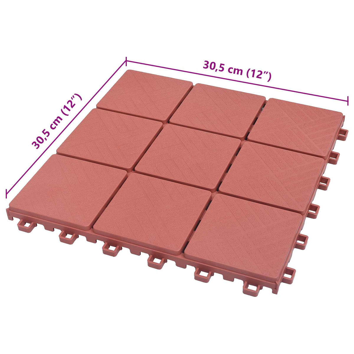 Piastrella per Decking 10 pz Rosso 30,5 x 30,5 x 2,2 cm