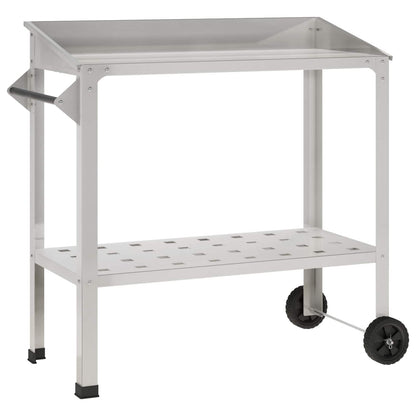 Tavolo da Vaso con Ruote 96 x 50 x 89 cm Acciaio Inox Argento