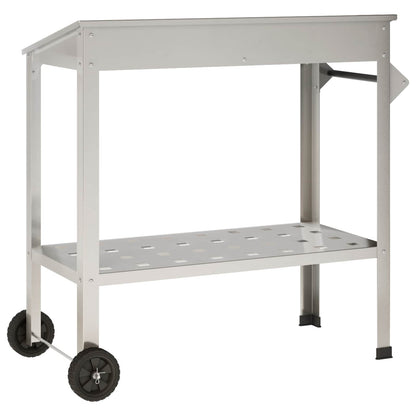 Tavolo da Vaso con Ruote 96 x 50 x 89 cm Acciaio Inox Argento