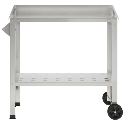 Tavolo da Vaso con Ruote 96 x 50 x 89 cm Acciaio Inox Argento