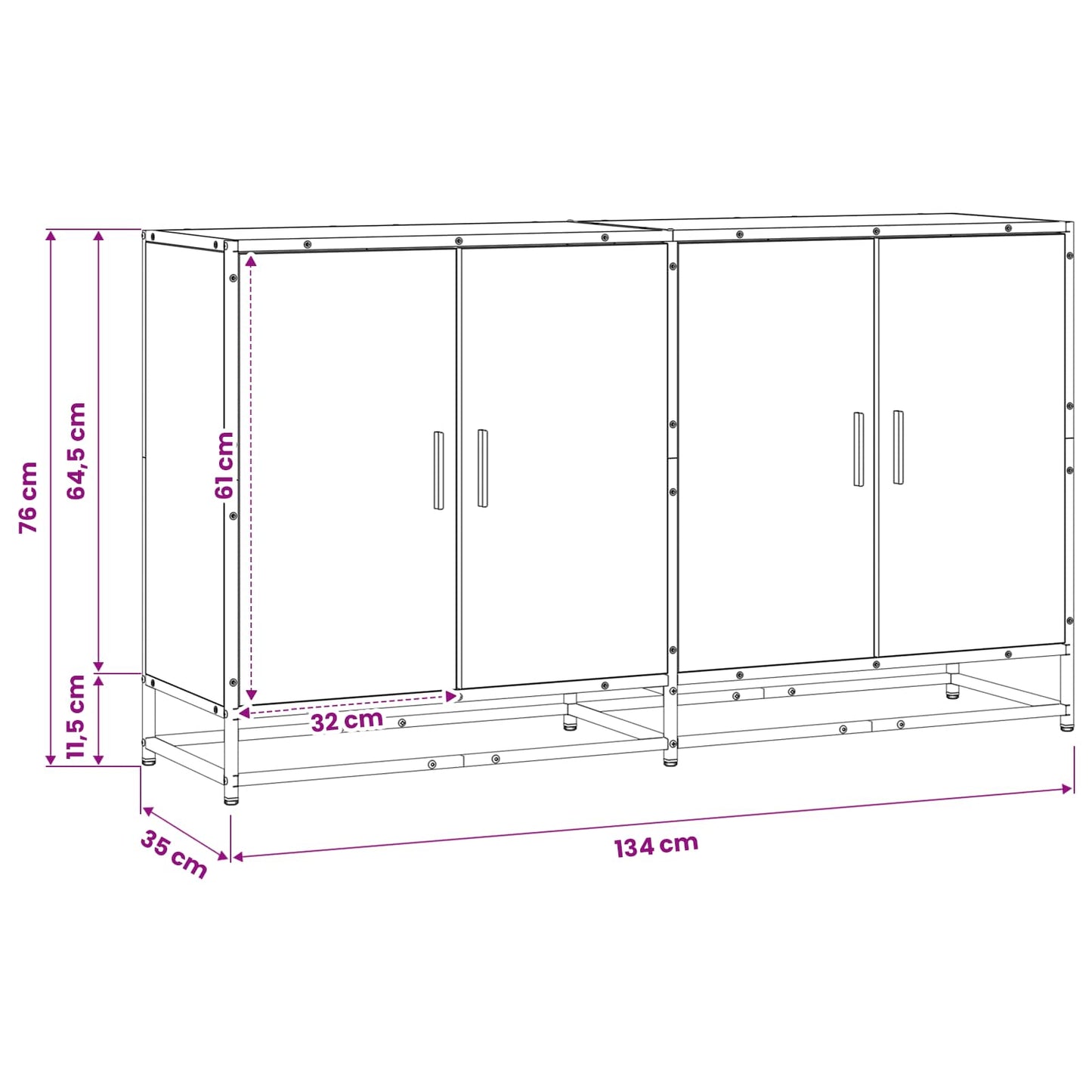 Credenza Rovere Artigianale 134 x 35 x 76 cm