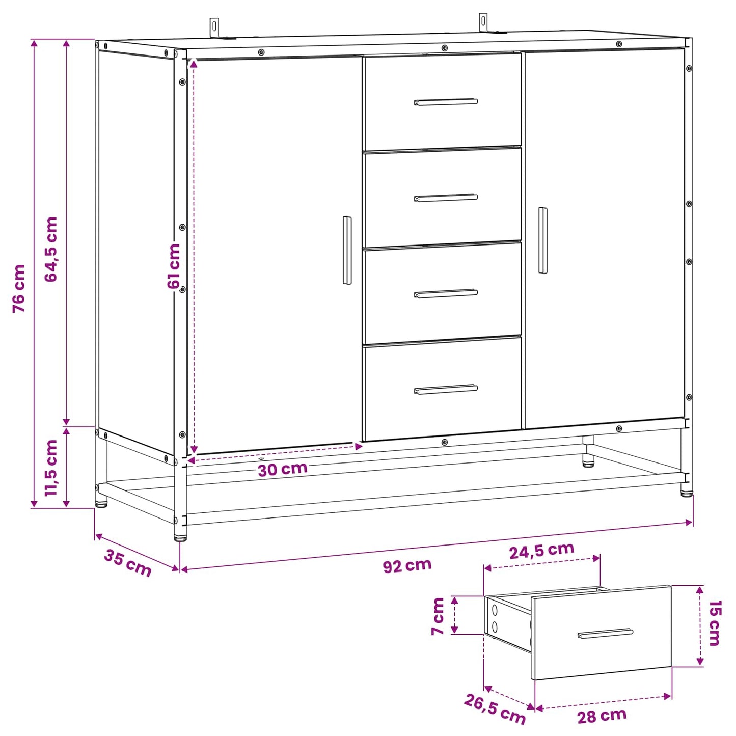 Credenza Rovere Artigianale 92 x 35 x 76 cm | homemem39