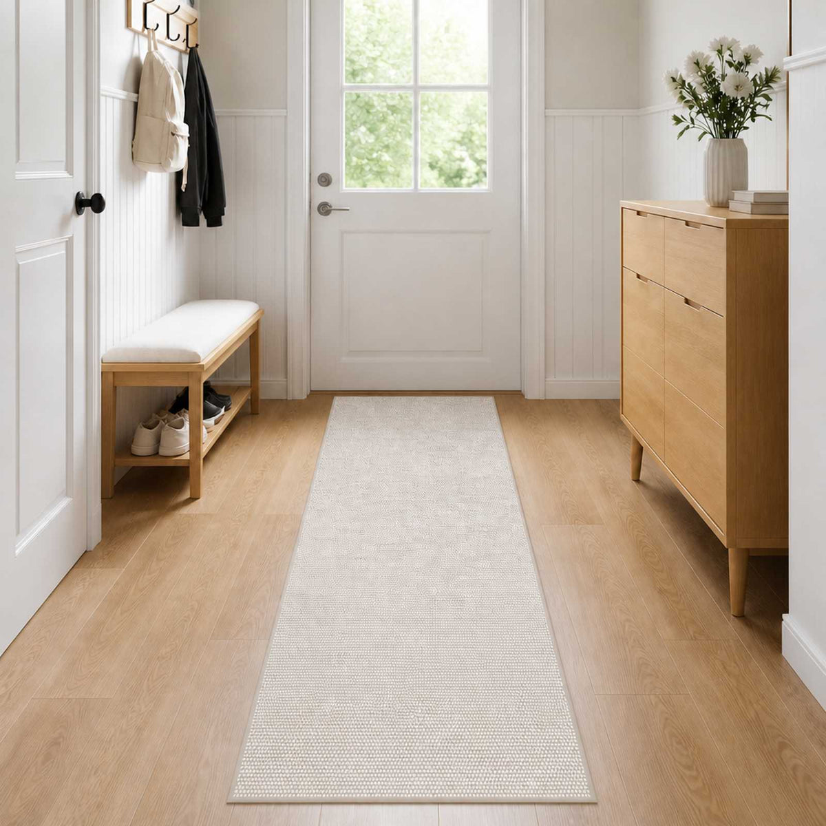 Tappeto Crema 80 x 400 cm 100% Poliestere 3 mm Lavabile | homemem39