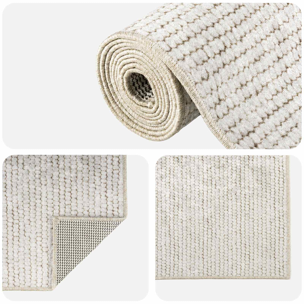 Tappeto Crema 80 x 400 cm 100% Poliestere 3 mm Lavabile | homemem39