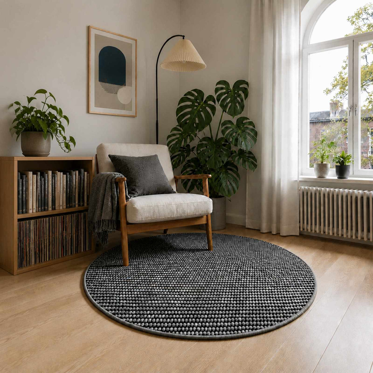 Tappeto Antracite Ø 120 cm 100% Poliestere 3 mm Lavabile | homemem39