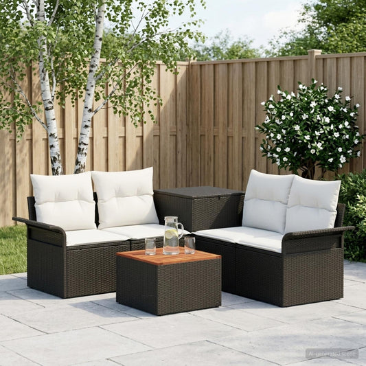 Set di divani 6 pz 4-Numero di posti Nero e Bianco Crema | homemem39