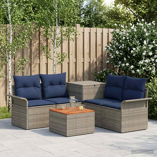 Set di divani 6 pz 4-Numero di posti Grigio e Blu Navy | homemem39