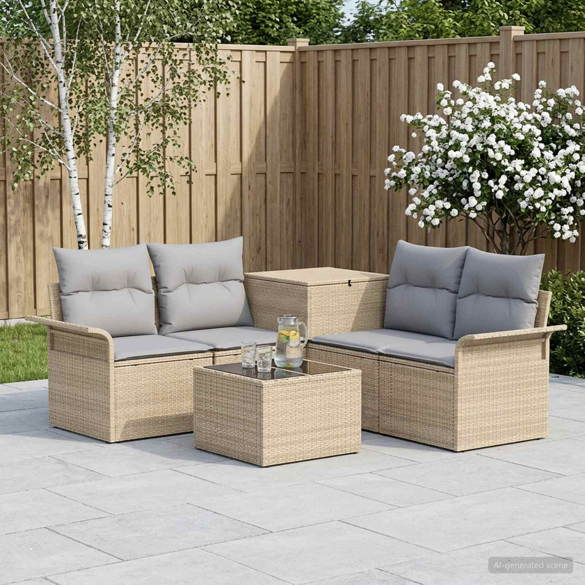 Set di divani 6 pz 4 posto Beige e Grigio Chiaro | homemem39