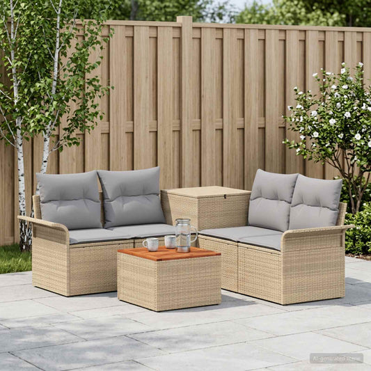 Set di divani 6 pz 4-Numero di posti Beige e Grigio Chiaro