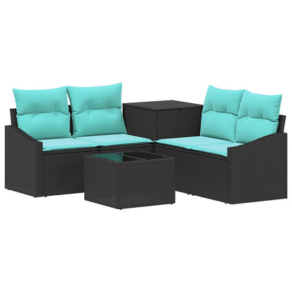 Set di divani 6 pz Nero e Blu Rattan sintetico e Acciaio | homemem39