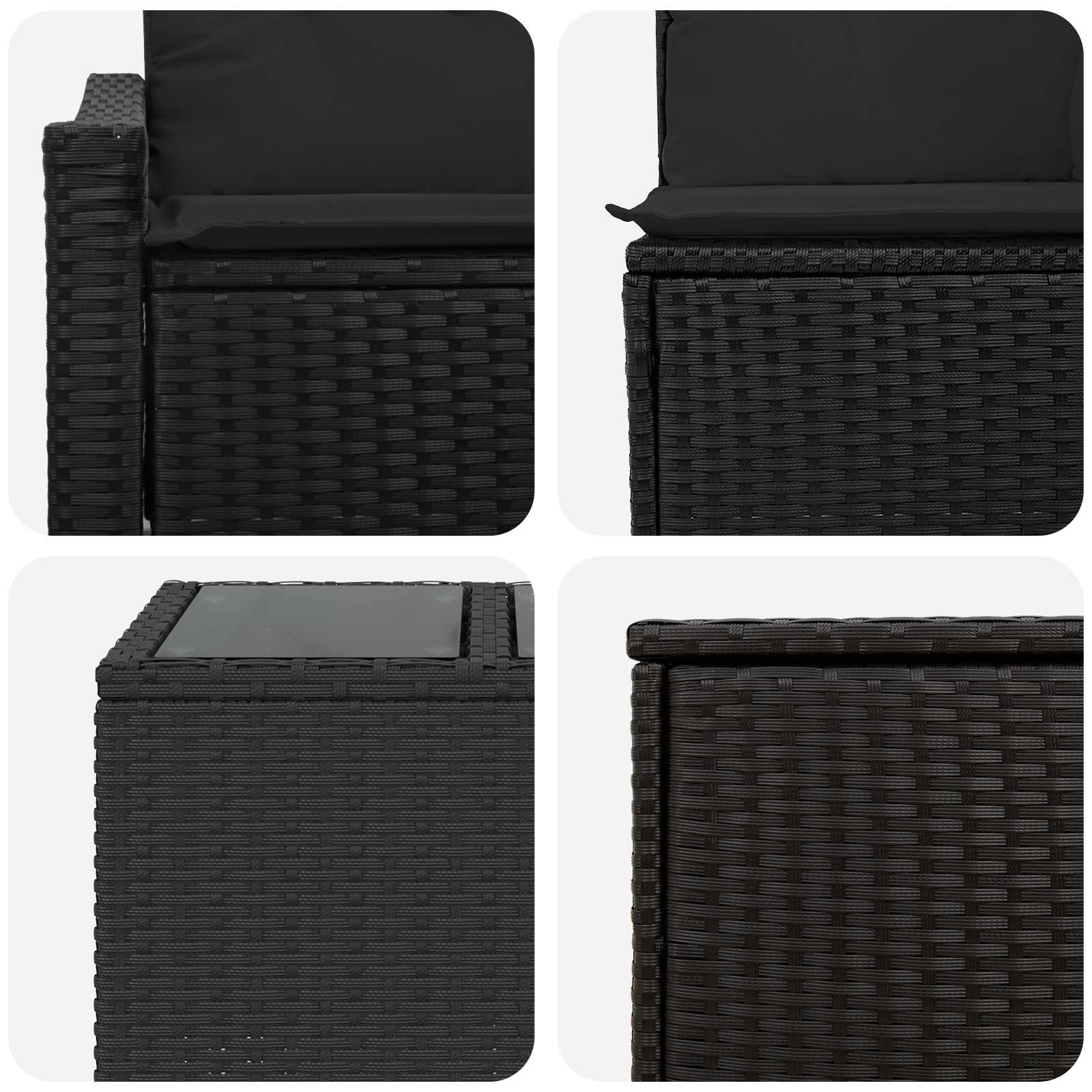 Set di divani 6 pz Nero Rattan sintetico e Acciaio | homemem39