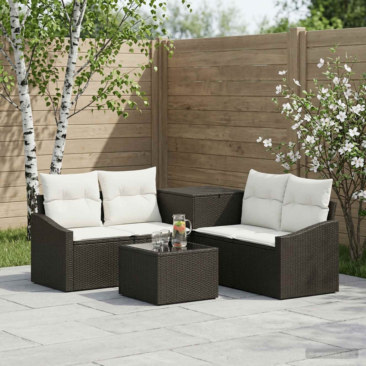 Set di divani 6 pz Nero e Bianco Crema | homemem39