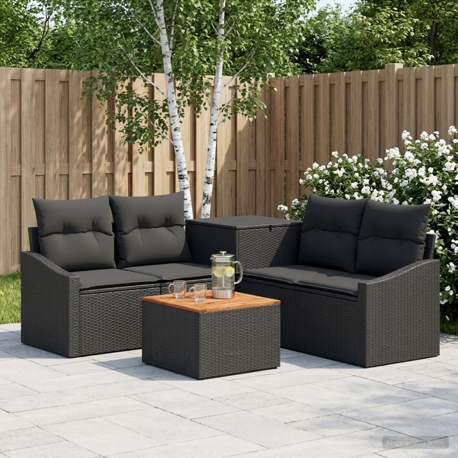 Set di divani 6 pz Nero Rattan sintetico e Acciaio | homemem39
