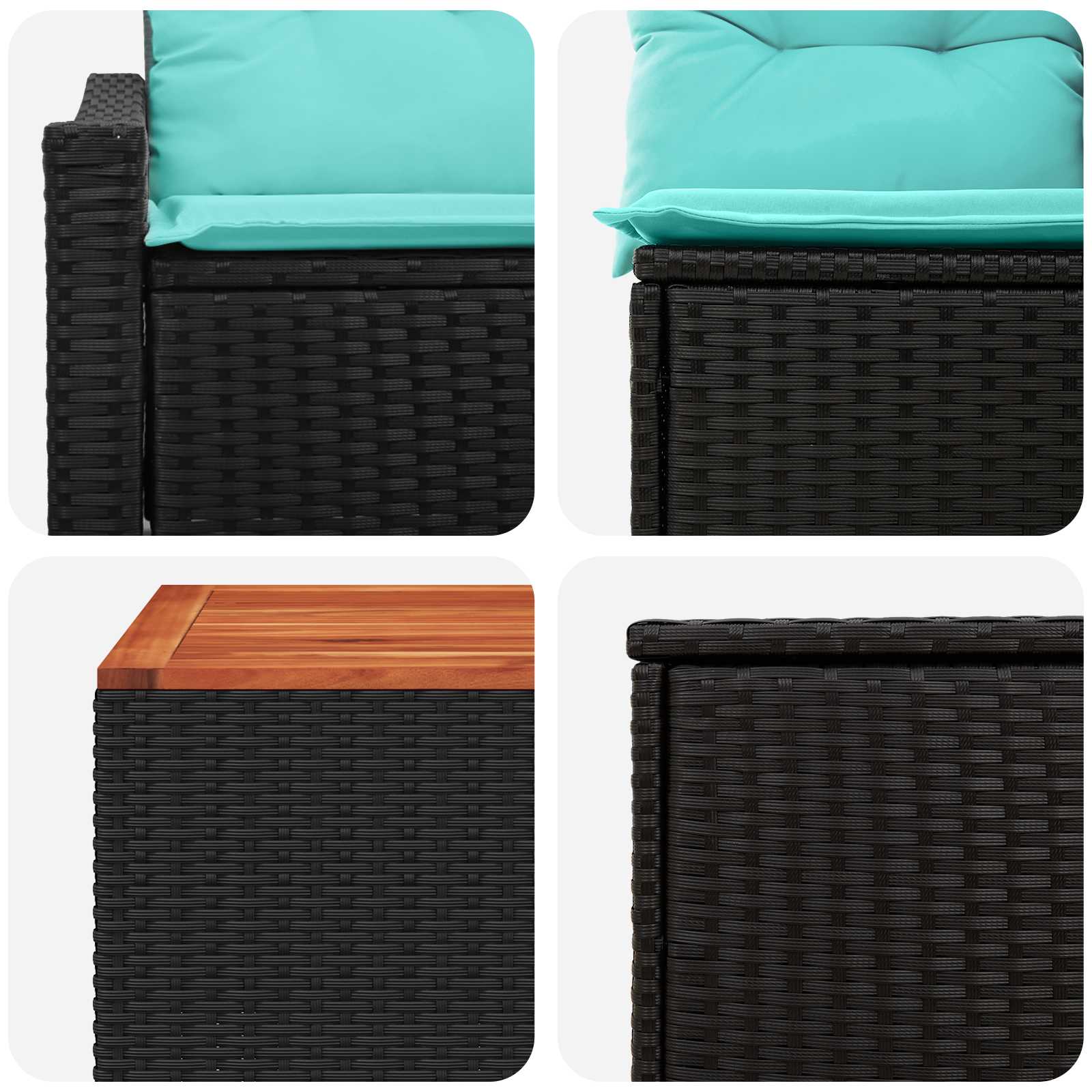 Set di divani 6 pz Nero e Blu Rattan sintetico e Acciaio | homemem39