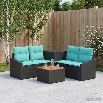 Set di divani 6 pz Nero e Blu Rattan sintetico e Acciaio | homemem39
