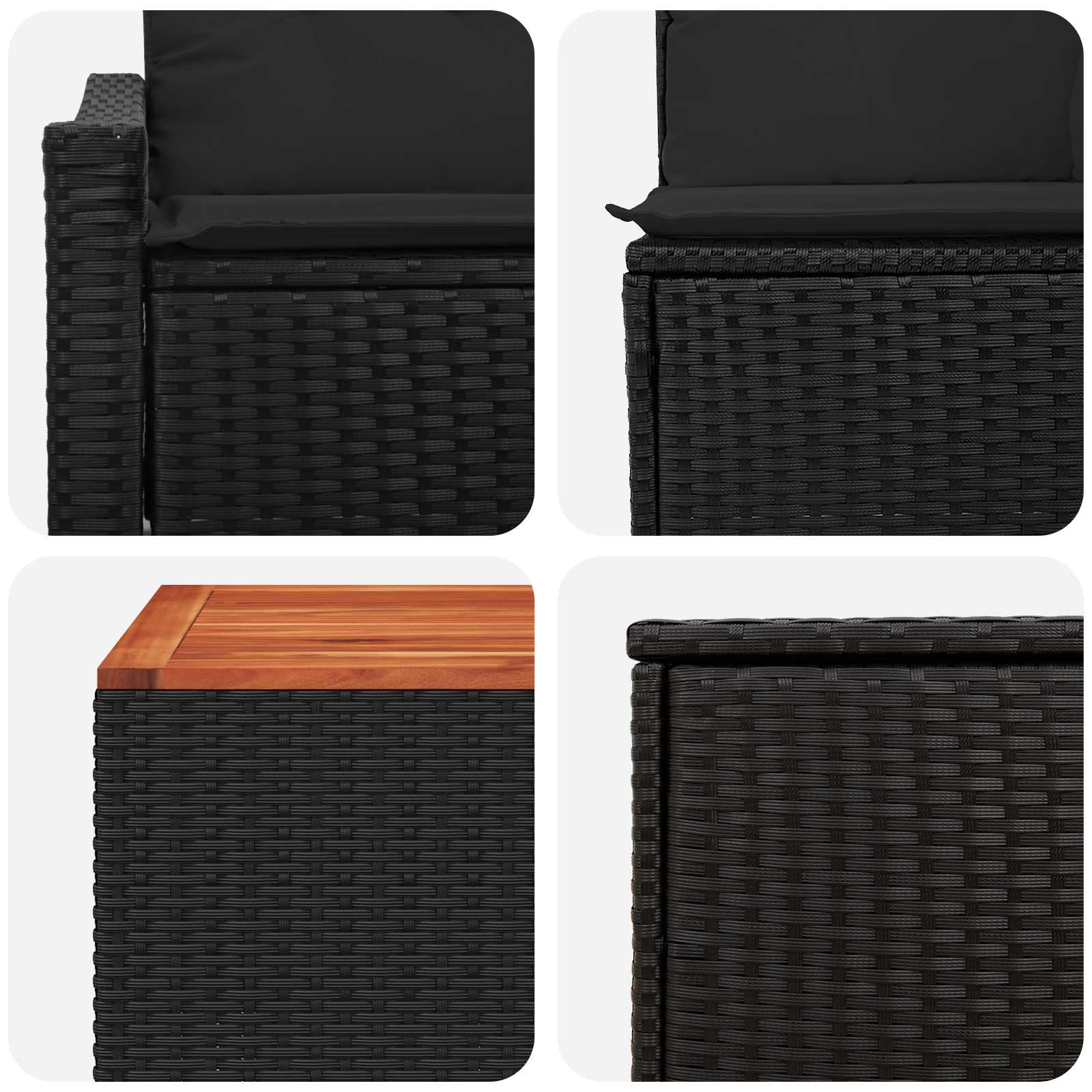 Set di divani 6 pz Nero Rattan sintetico e Acciaio | homemem39