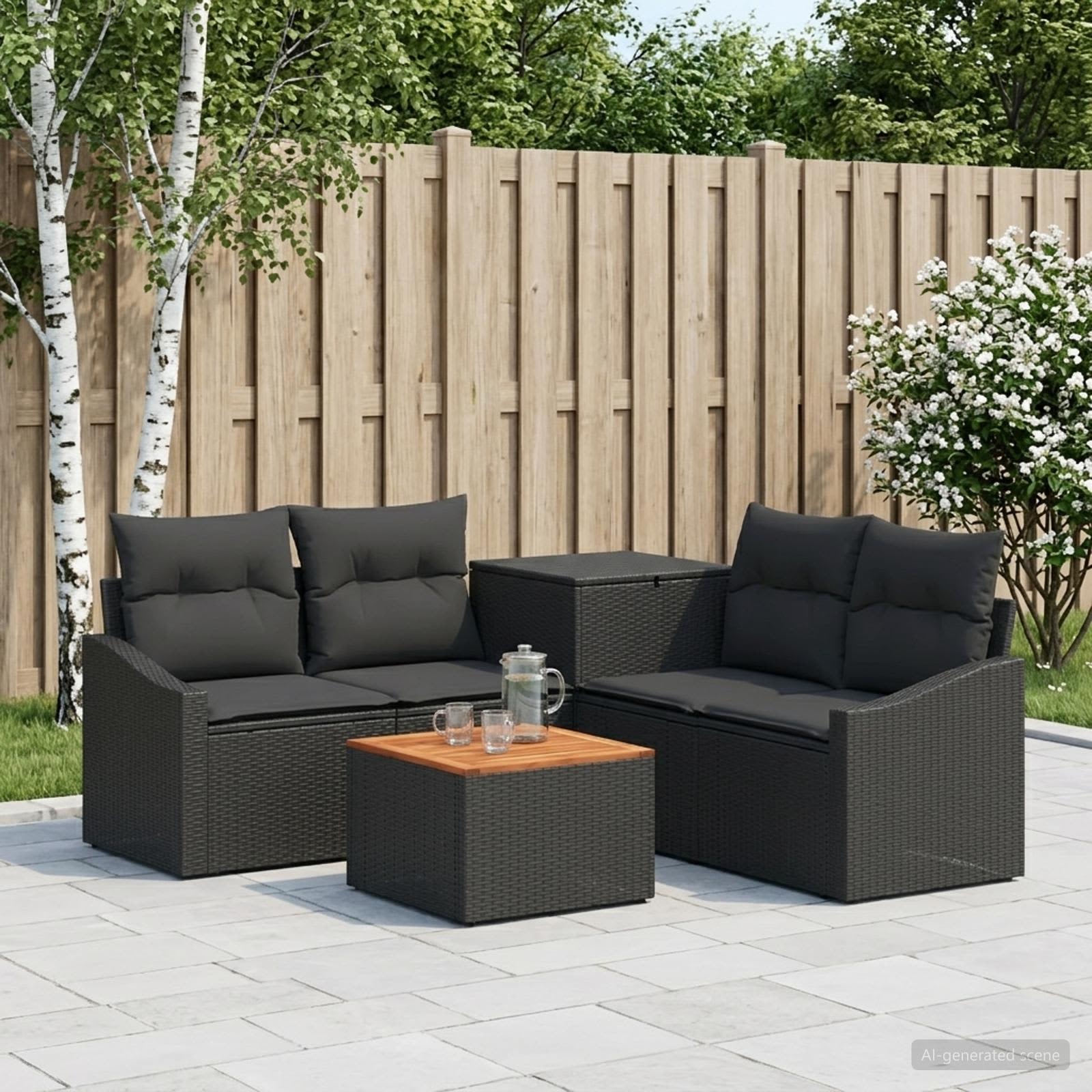 Set di divani 6 pz Nero Rattan sintetico e Acciaio | homemem39