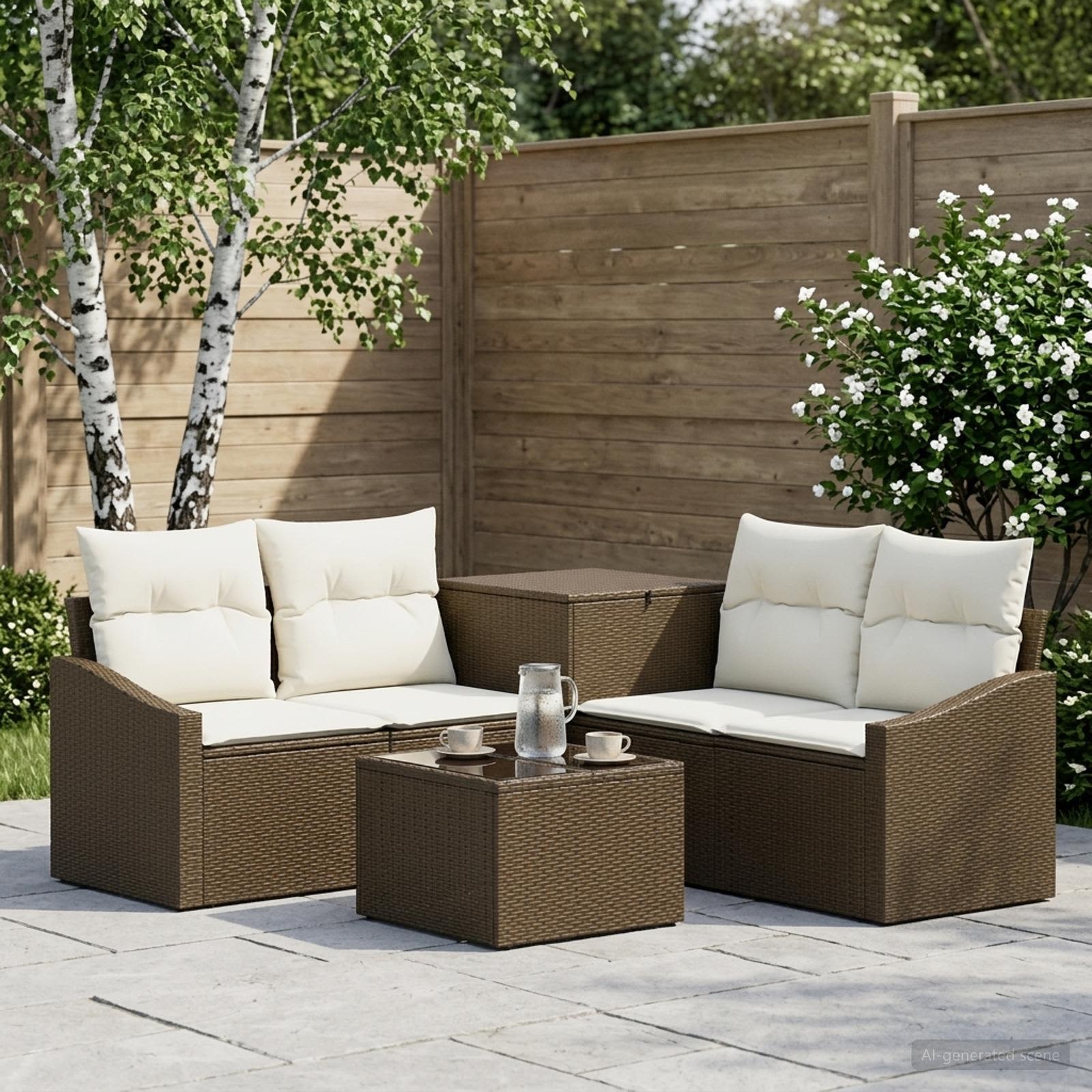 Set di divani 6 pz Marrone e Bianco Crema | homemem39