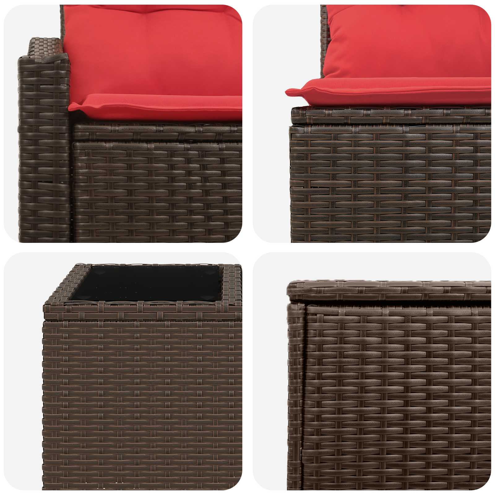 Set di divani 6 pz Marrone e Rosso Rattan sintetico e Acciaio | homemem39