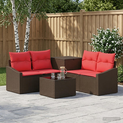 Set di divani 6 pz Marrone e Rosso Rattan sintetico e Acciaio | homemem39