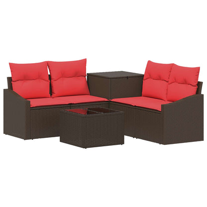 Set di divani 6 pz Marrone e Rosso Rattan sintetico e Acciaio | homemem39