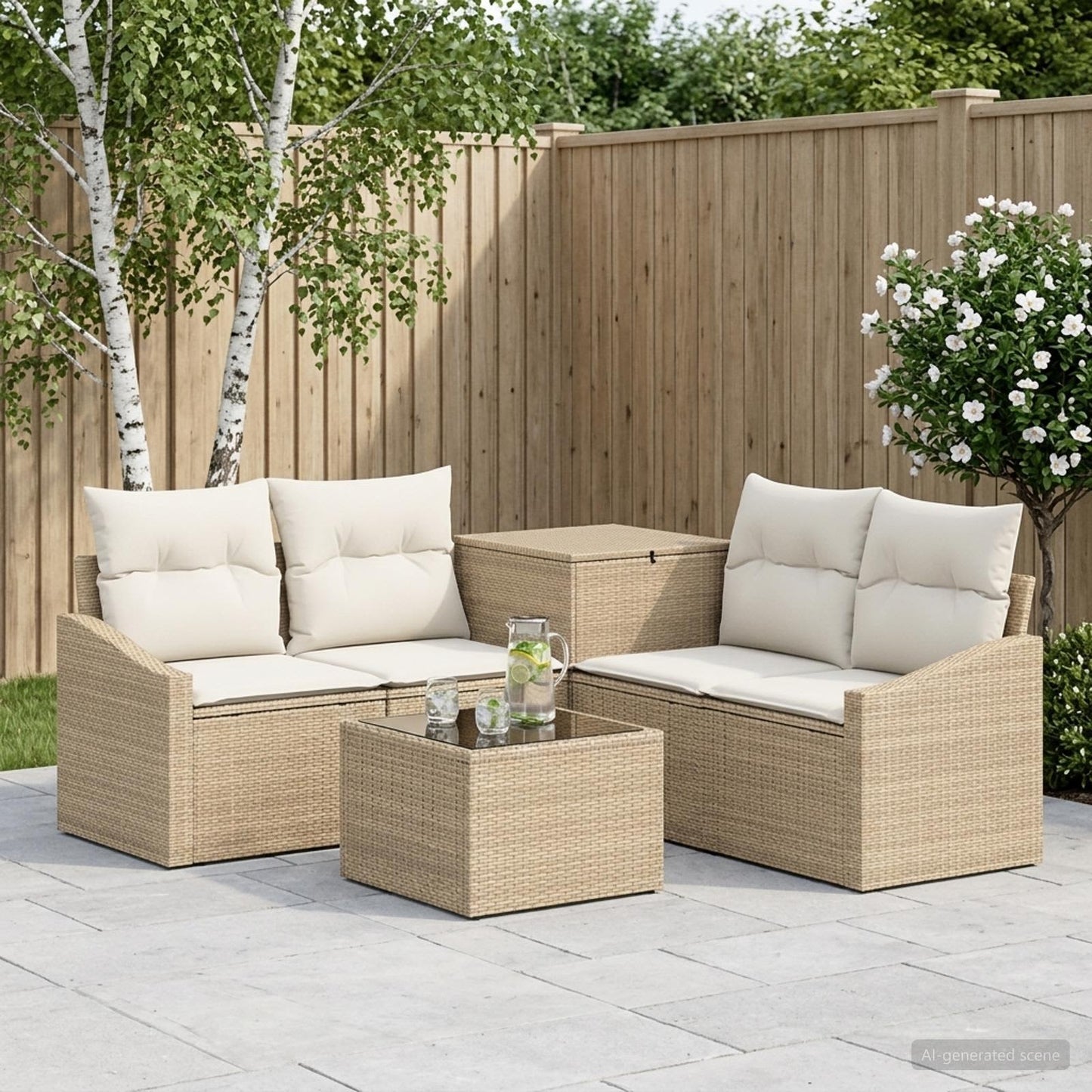 Set di divani 6 pz Beige e Bianco Crema