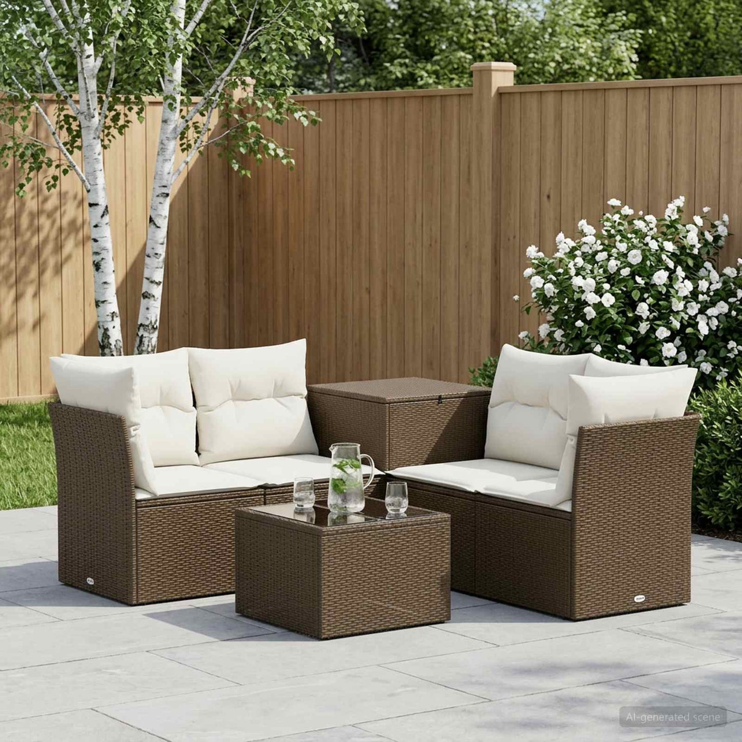Set di divani 6 pz Marrone e Bianco Crema | homemem39