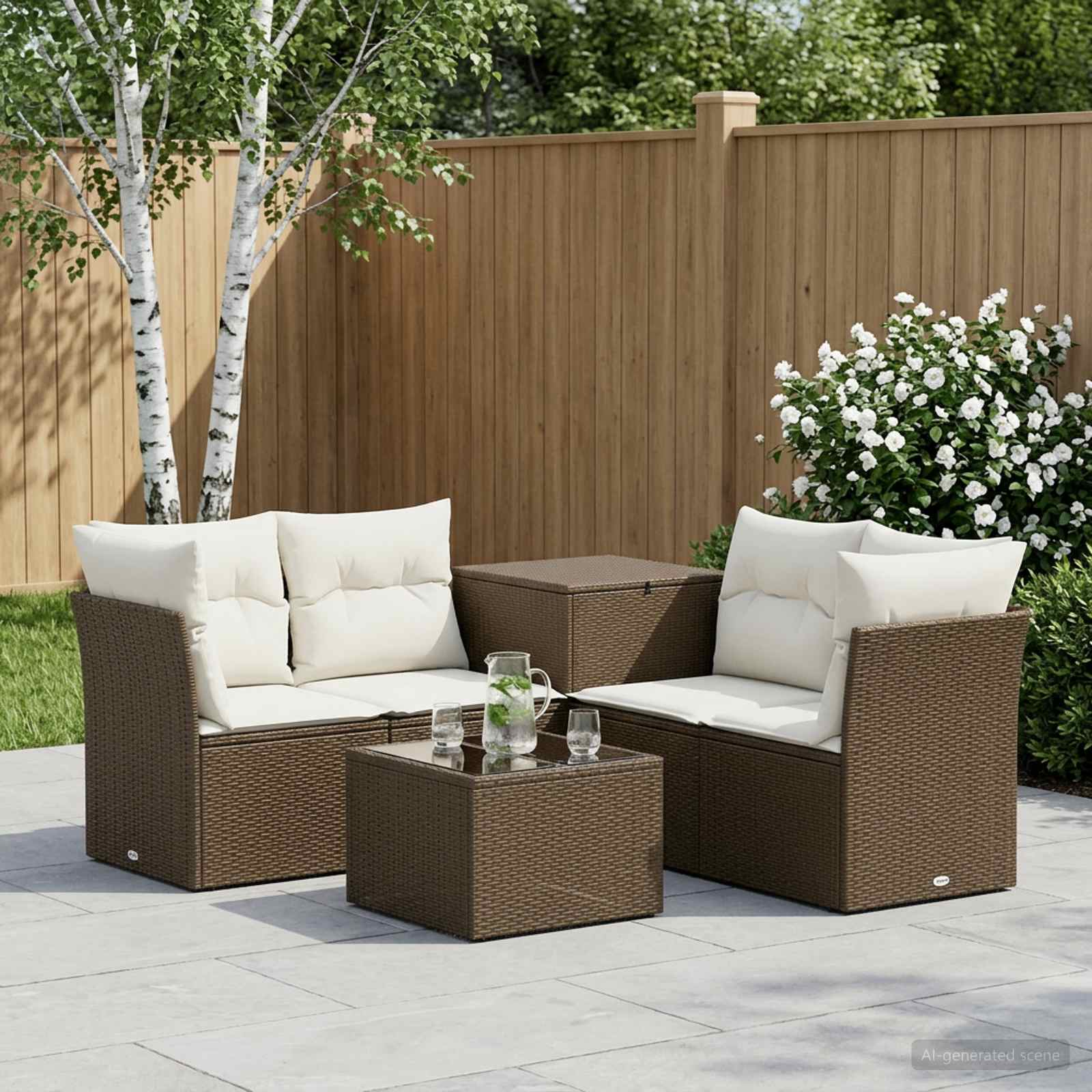 Set di divani 6 pz Marrone e Bianco Crema | homemem39