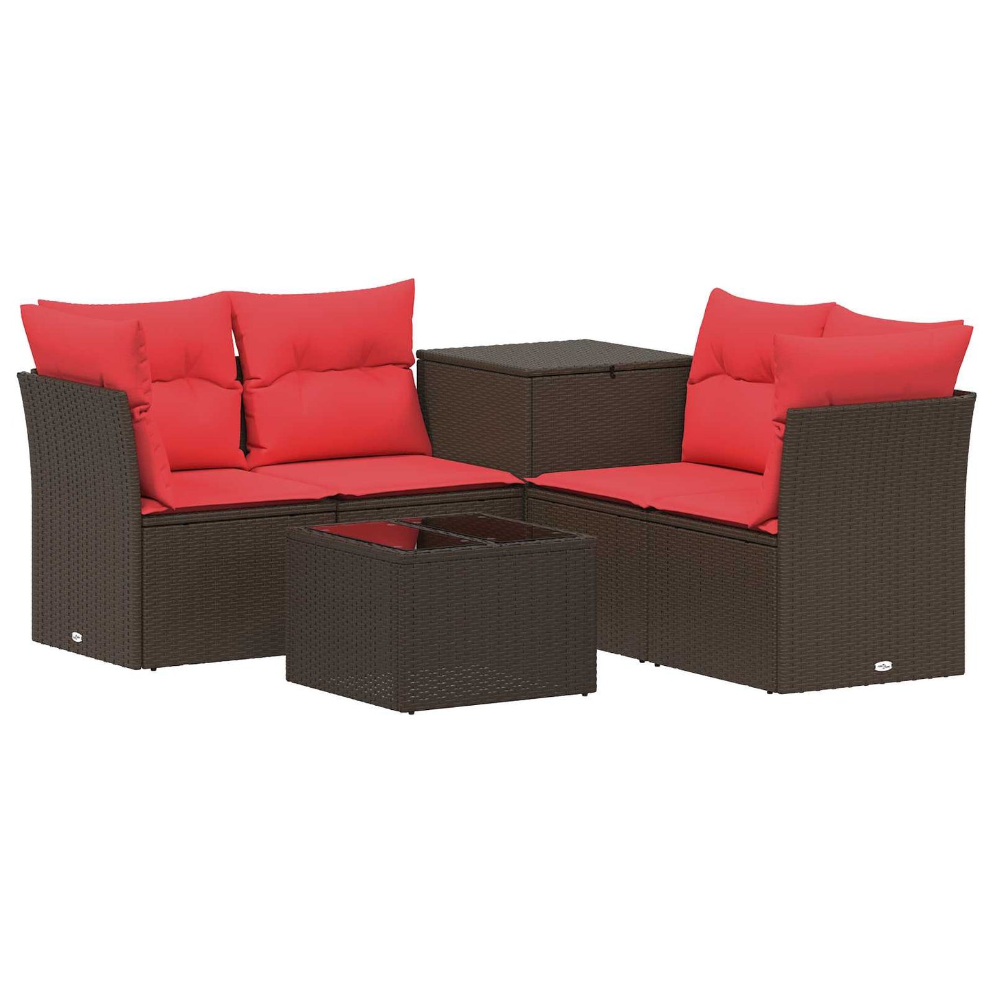 Set di divani 6 pz Marrone e Rosso Rattan sintetico e Acciaio | homemem39