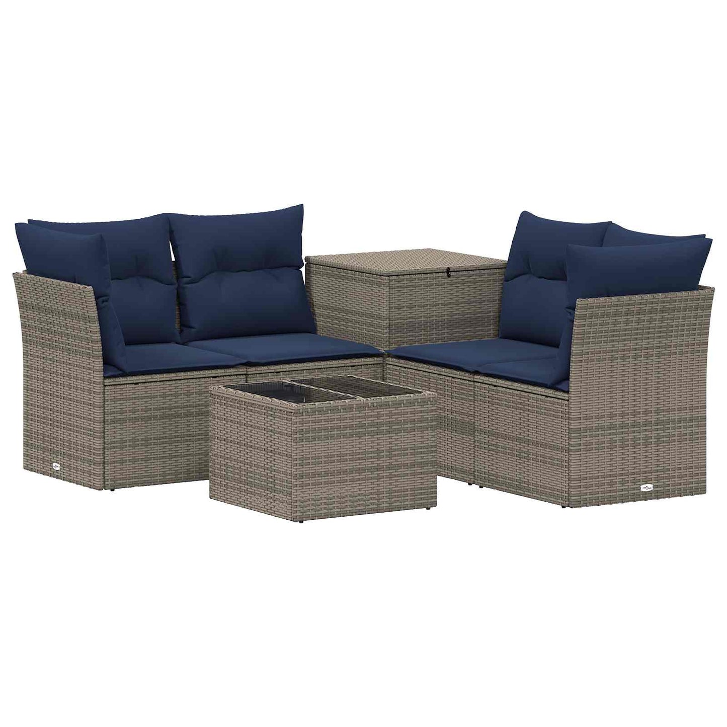 Set di divani 6 pz Grigio e Blu Navy Rattan sintetico e Acciaio | homemem39