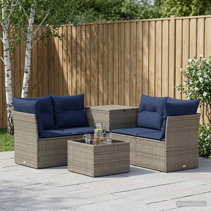 Set di divani 6 pz Grigio e Blu Navy Rattan sintetico e Acciaio | homemem39