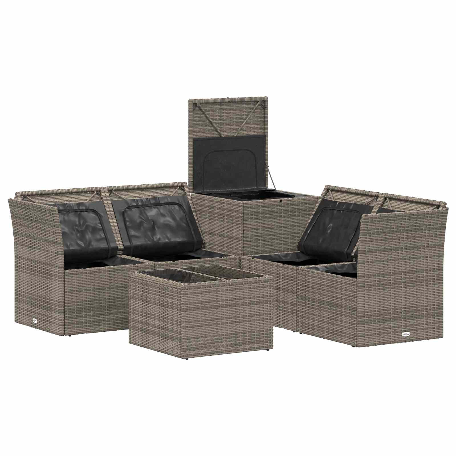 Set di divani 6 pz Grigio e Blu Navy Rattan sintetico e Acciaio | homemem39
