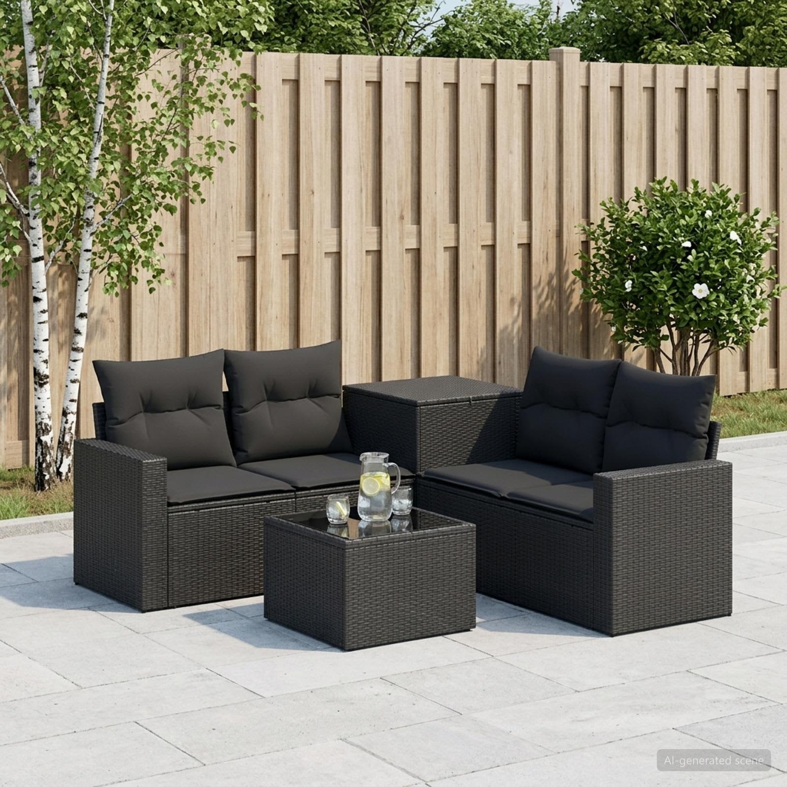 Set di divani 6 pz Nero Rattan sintetico e Acciaio | homemem39