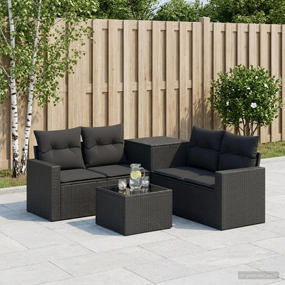 Set di divani 6 pz Nero Rattan sintetico e Acciaio | homemem39
