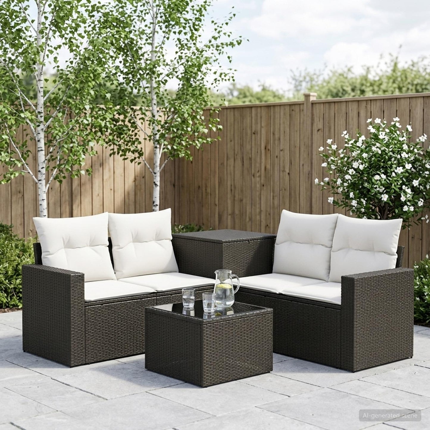 Set di divani 6 pz Nero e Bianco Crema